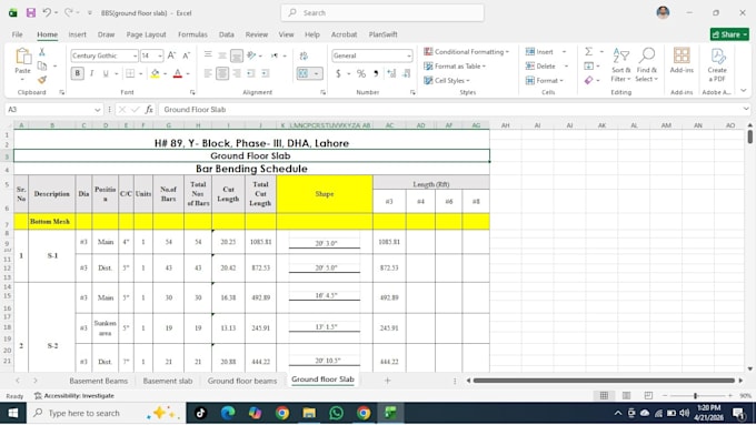 do bar bending schedule bbs, reinforcement detailing and material takeoff