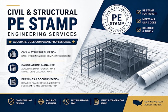 civil, structural usa pe stamp engineer services