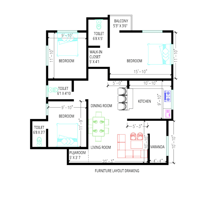 create 2d floor plans with vastu complaint placement and layout