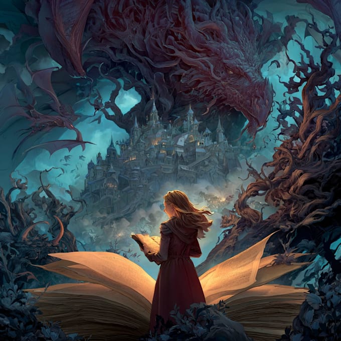 draw fantasy book cover, illustration