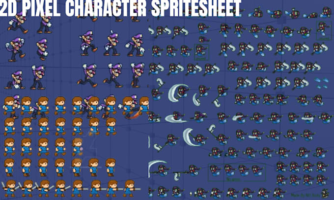 do 2d pixel art sprite sheet character 8 bit 16 bit 32bit animation for game