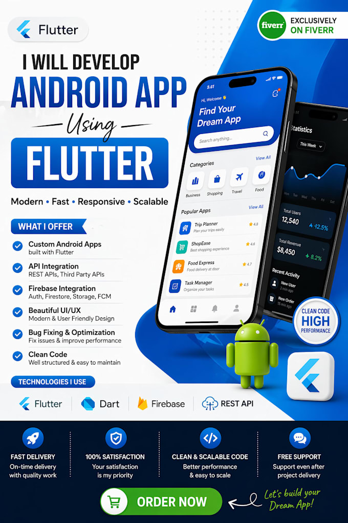 develop android app using flutter with modern UI
