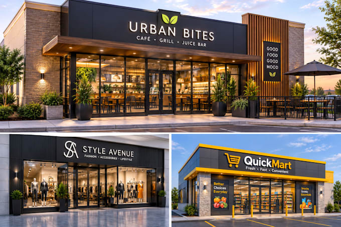 design modern 3d storefront, shopfront, and retail facades