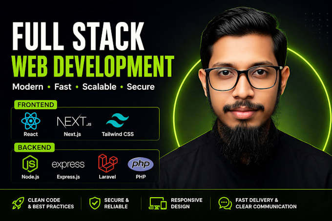 develop a modern full stack website with node js, laravel, react, next js