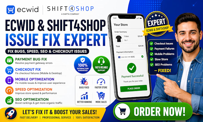 ecwid shift4shop payment bug checkout fail mobile issue slow store seo fix