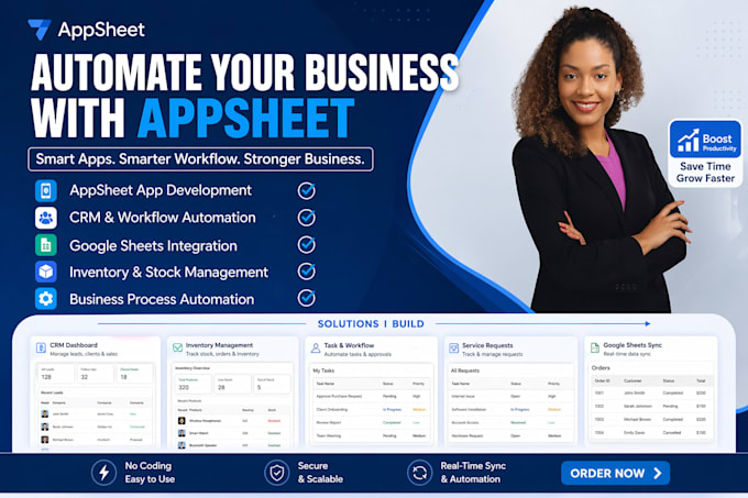 automate your business with appsheet app CRM workflow google sheets inventory