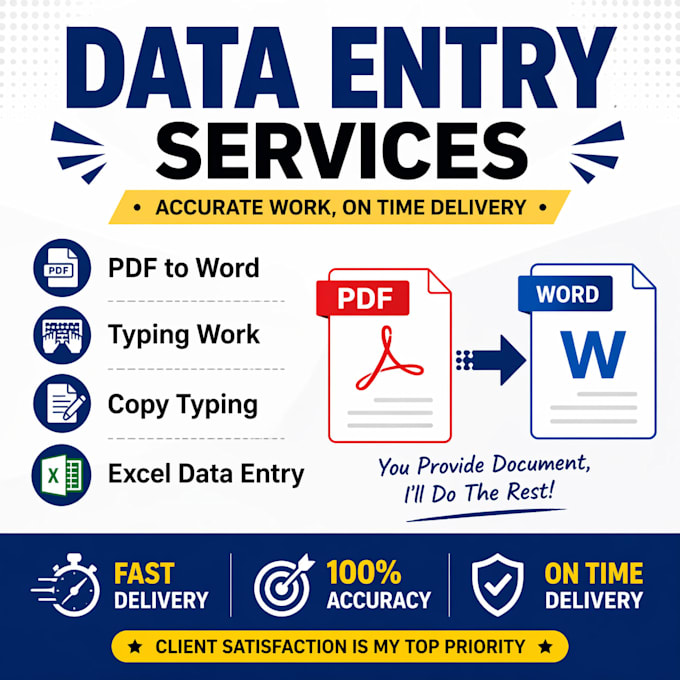 do fast typing work, PDF to word, data entry and copy typing