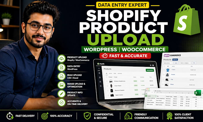 do fast shopify product upload, woocommerce and wordpress data entry