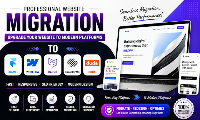 migrate your website to framer webflow carrd squarespace duda website migration