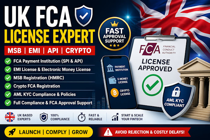 register UK fca msb license, emi, API, crypto aml compliance fast