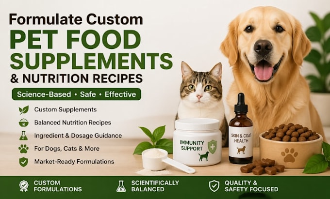 formulate custom pet food supplements and nutrition recipes