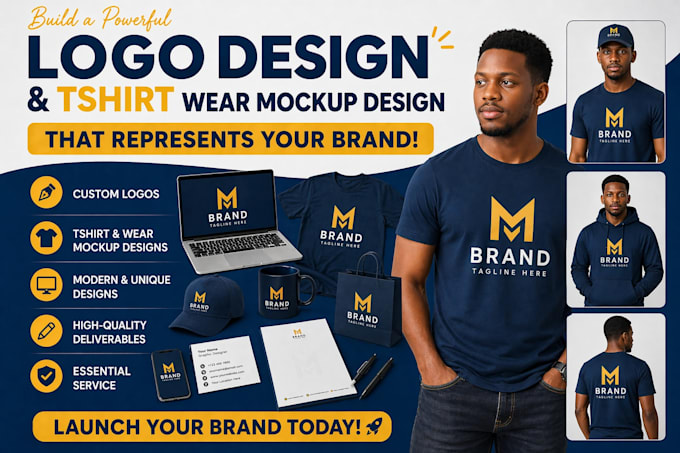 design a professional logo and tshirt mock up for your brand identity