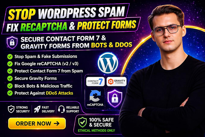 fix wordpress spam, google recaptcha, protect contact form7, gravity forms, ddos