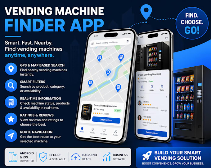 develop a vending machine finder app with gps and maps