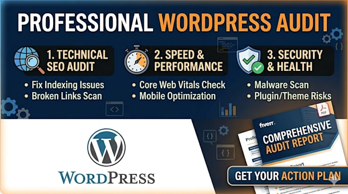 perform technical wordpress SEO audit, speed optimization checkup, fix bug error