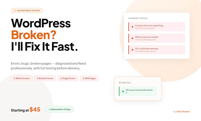 fix your wordpress website errors, bugs and issues