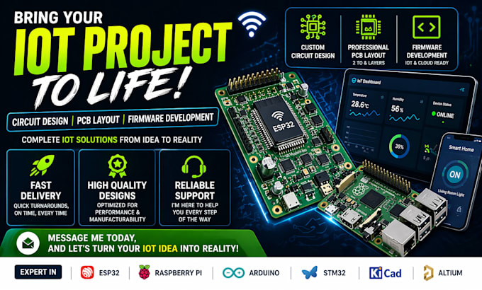 Do custom circuit design, pcb layout and firmware development for iot ...