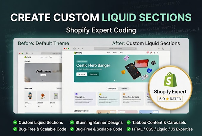 create custom shopify sections using liquid code and theme coding