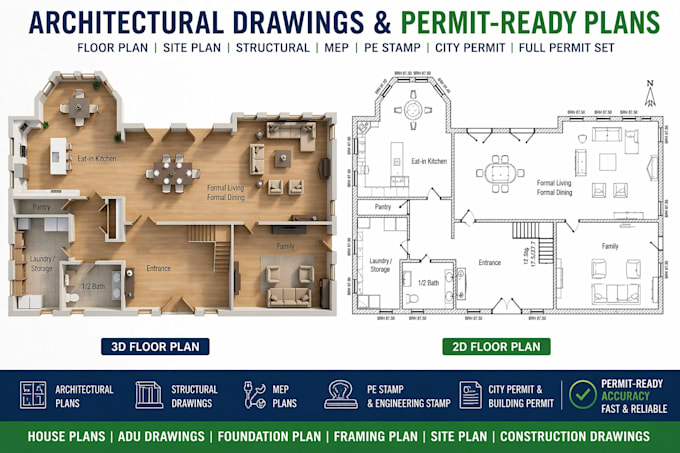 Do architectural pe stamp city permit 2d 3d floor plan revit mep site ...