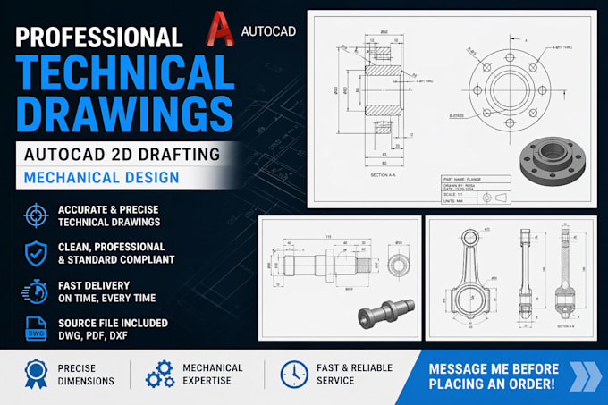 do technical drawings, autocad, 2d drafting, mechanical design