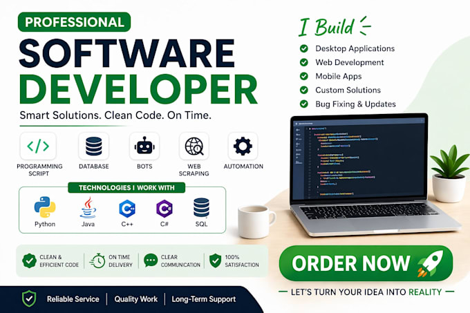 develop custom python, java, cpp, sql projects, bots, and fullstack application