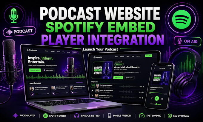 build podcast website, podcast player integration, spotify podcast embed setup