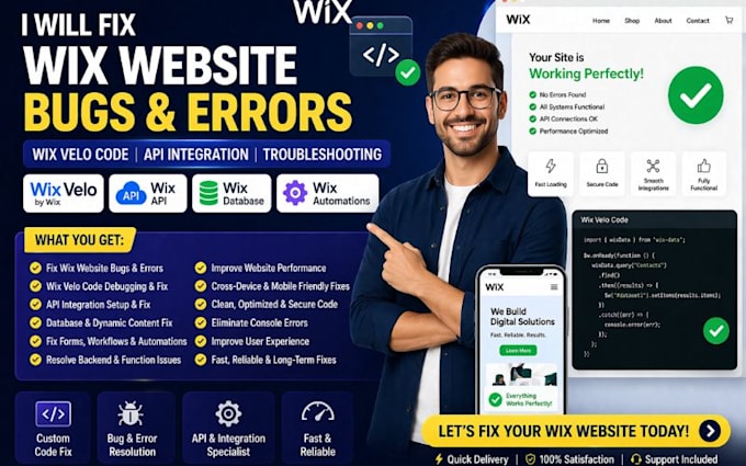fix wix website bugs wix velo code issues wix API integration website error fix