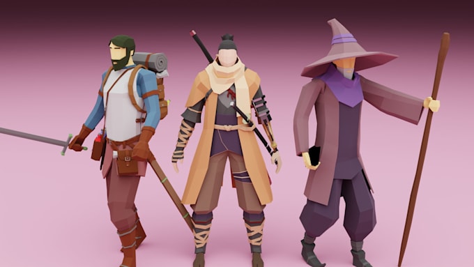 create game ready 3d low poly character models