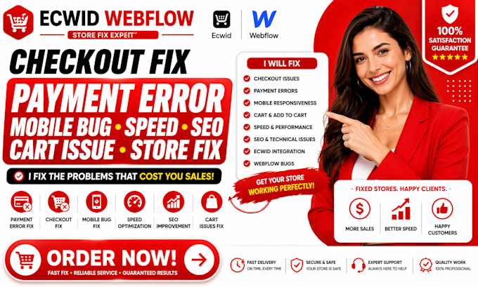 ecwid webflow checkout fix payment error mobile bug speed seo cart issue store