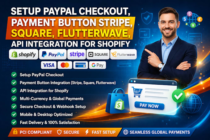 setup paypal checkout payment button flutterwave API integration for shopify