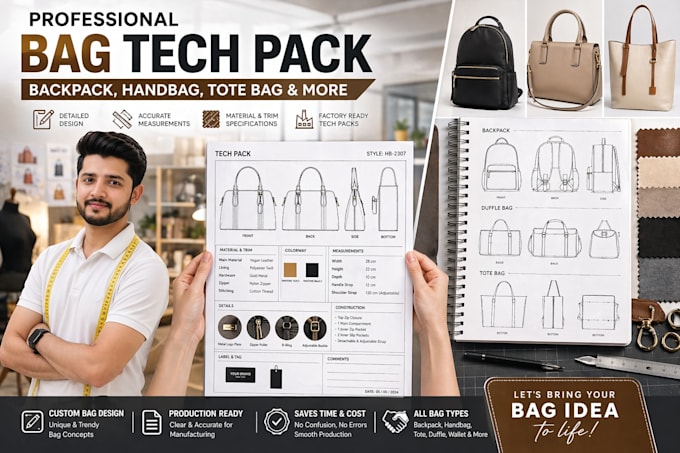 create bag tech pack backpack handbag tote bag design for production