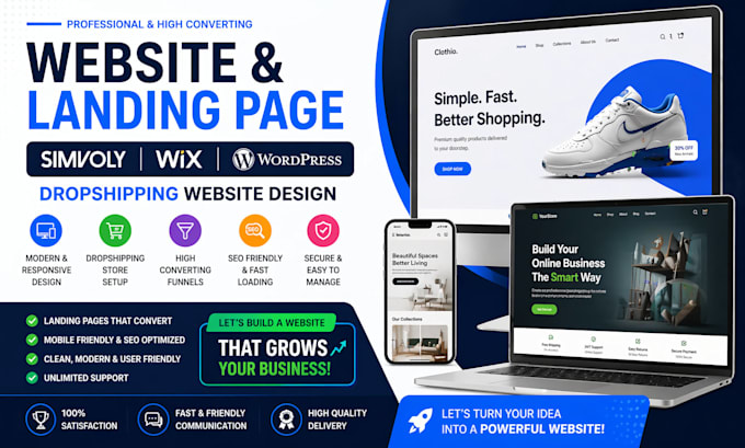 build simvoly website wix landing page wordpress dropshipping website design