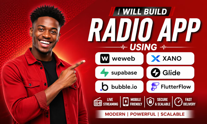 radio app weweb xano web supabase glide bubble io flutter flow