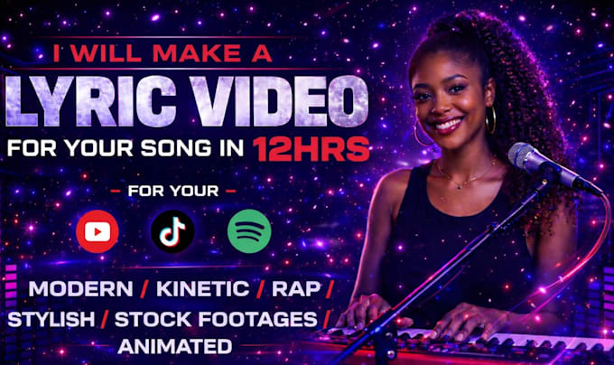 create stunning animated lyric music video for your song in 24hrs