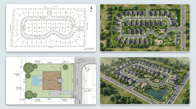 design land subdivision plan, 2d 3d site plan, plot plan land development render