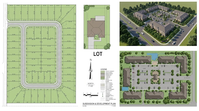 design parcel map, subdivision plan, plot plan and 2d 3d site plan rendering