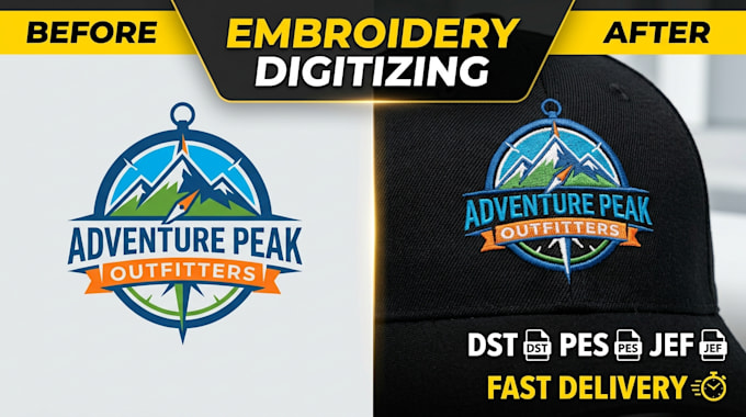 do embroidery digitizing logo into dst pes jef file fast