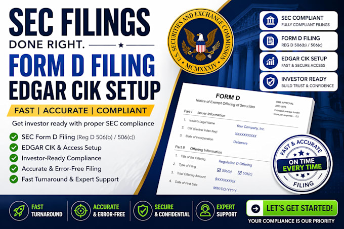 file your sec form d and set up edgar cik for your startup