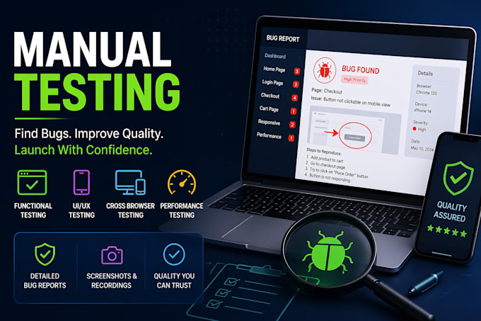 manually test your website app and provide bug report