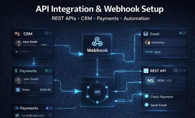do API integration, custom automation, and webhook setup