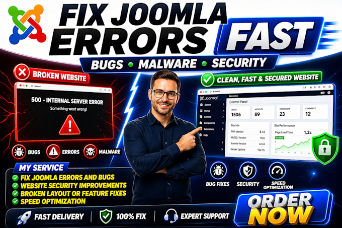 fix joomla bugs errors remove malware resolve website issues professionally