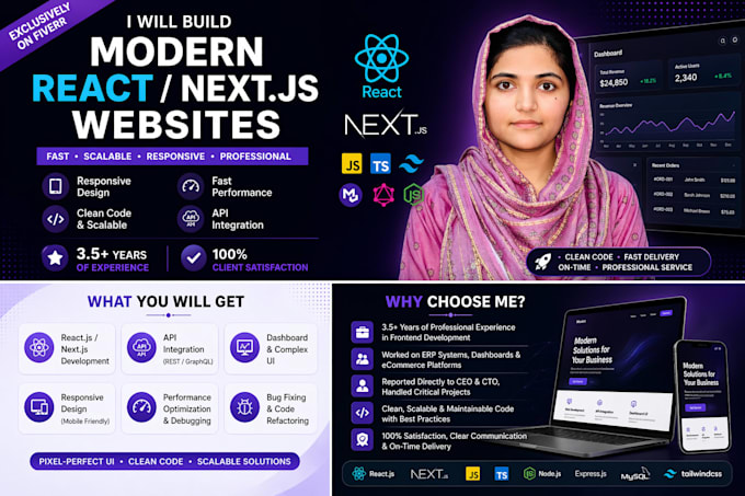 build responsive react or next frontend with API integration