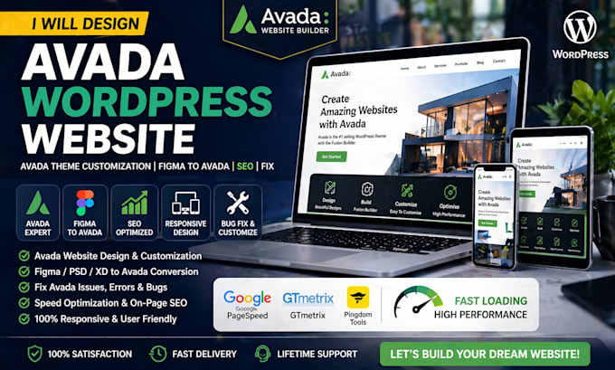 design avada wordpress website avada theme customization figma to avada SEO fix