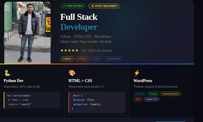 python wordpress developer, custom website with HTML and CSS
