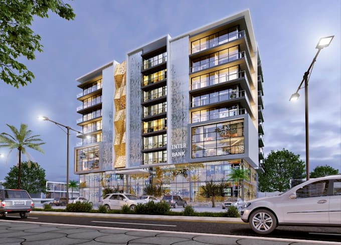 redesign commercial building,3d exterior render,multi story building,skyscraper