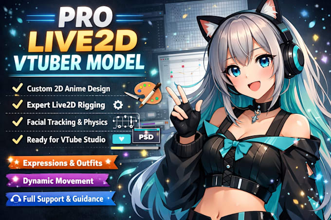 design and rig 2d anime vtuber model live 2d vtuber model, live2d vtuber model