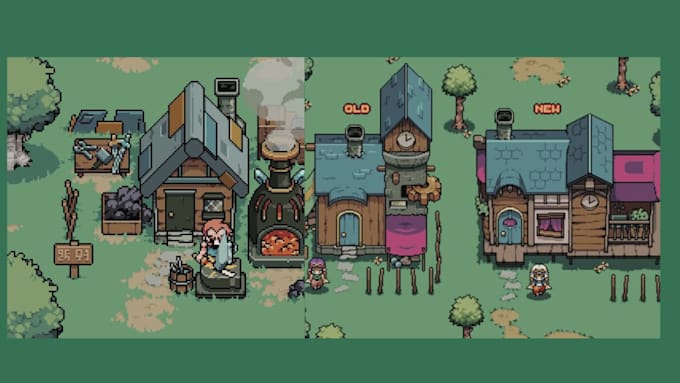 create pixel art tileset, pixel tile set, tilemap, pixel art asset for 2d games