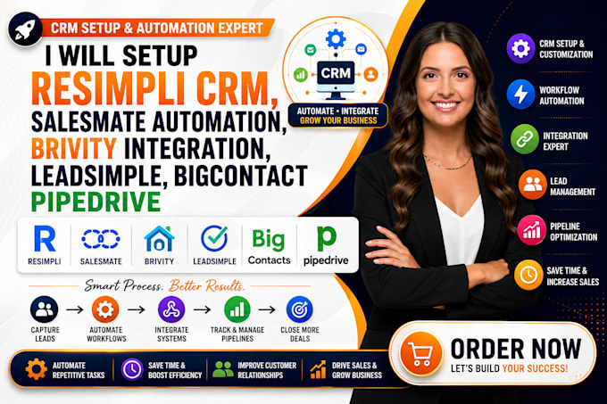 setup resimpli crm salesmate automation brivity leadsimple bigcontact pipedrive