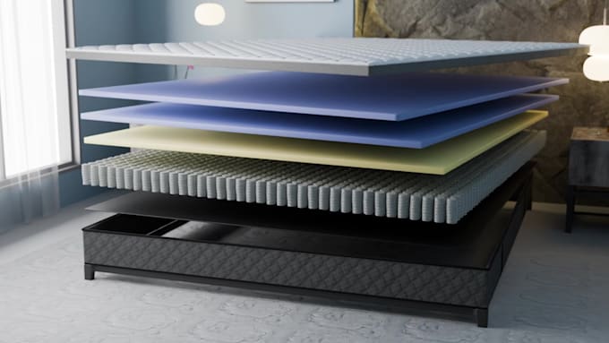 3d mattress animation, 3d bed design, 3d mattress model, 3d exploded view