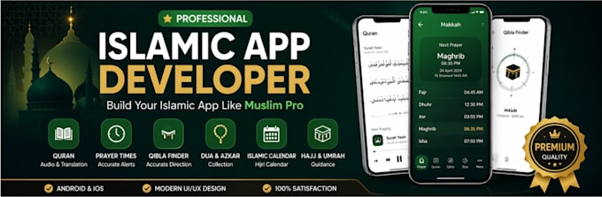 develop islamic app, quran app, prayer times, qibla, dua app, muslim pro clone